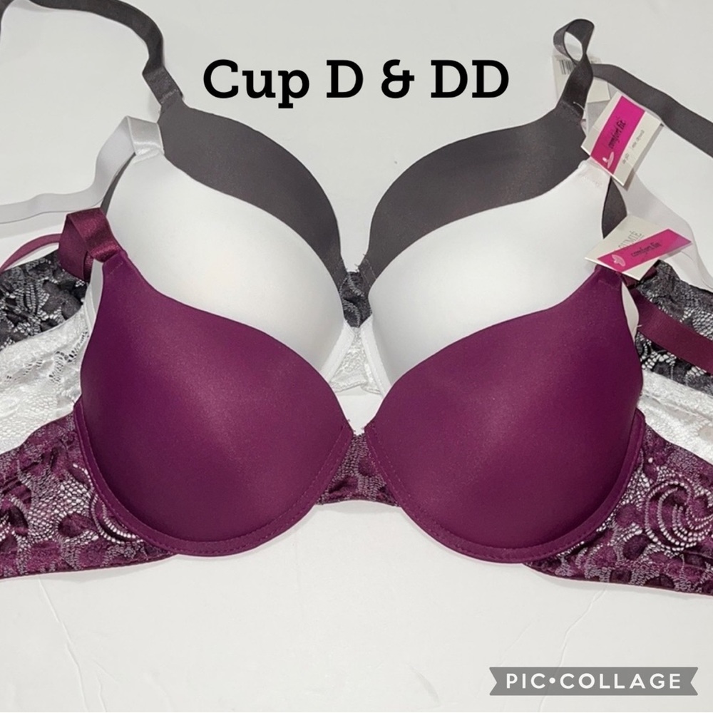 Bundle 3 Pieces  Comfort Fit Push Up Light Padded T- Shirt Bra Cup D & DD. NWT